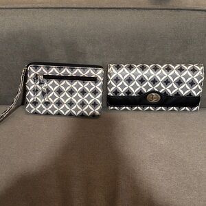 Geometric Black and White Wristlet and Clutch/Wallet Set